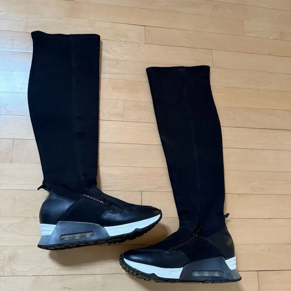 Ash Limited Thigh High Trainer Boots in Black  6